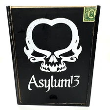 Asylum 13 Wooden Cigar Box - Empty - Black with Skull - Sliding Top Lid