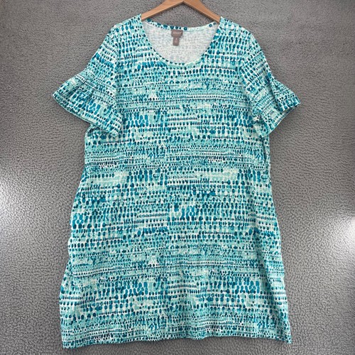 Chicos Dress Womens 4 US XXL Blue Dot Print Short Sleeve Knee Length Pocket Knit - Picture 1 of 11