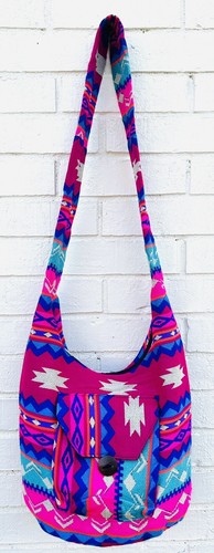 New Hand Crafted Bright Colorful Geo Textile boho chic Crossbody Shoulder Bag - Picture 2 of 7