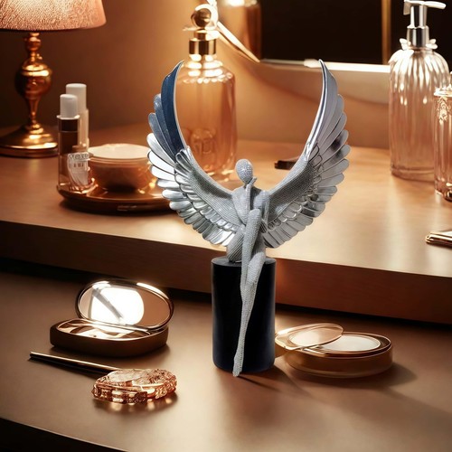 Ali Spalancate 13 Pollici Sedute in Contemplazione Angelo Scultura Perline Design Ang... - Foto 5 di 9