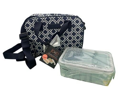 Jo And Jo AUSTRALIA Insulated/Thermal Lunch Tote Bag Med Size Aqua Blue & White