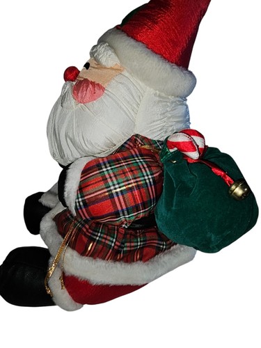 Weihnachtsmann Vintage International Silber Plüsch Karo Nylon Samt Spielzeug Weihnachten - Bild 2 von 5