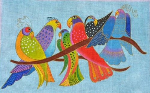 Needlepoint Handpainted Danji Songbirds Laurel Burch w/ Stitch Guide - Picture 2 of 4