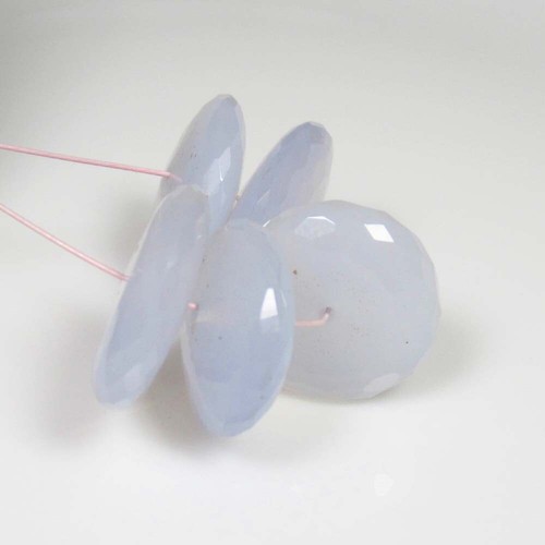 22.12 Ct Natural Milky Blue Chalcedony 5 Round Faceted Drilled Beads-A1895 - Picture 2 of 2