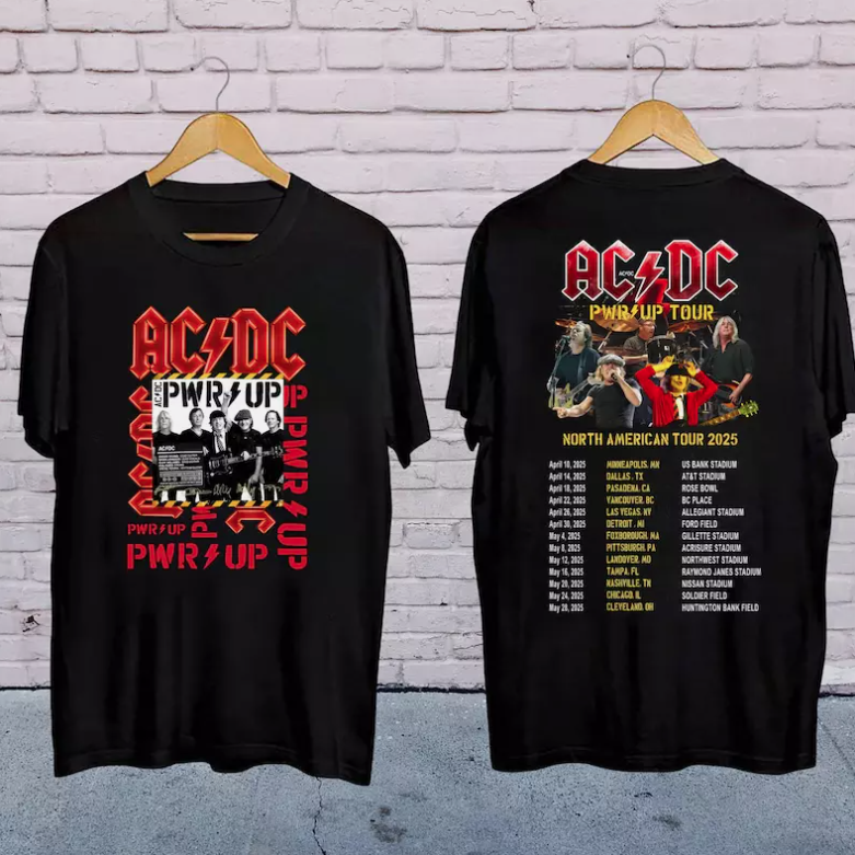 ACDC Band World Tour 2025 Shirt, Rock Band ACDC Pwr Up Concert 2025 T-Shirt