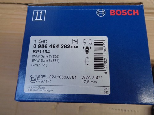 NEW GENUINE BOSCH 0986494282 FRONT BRAKE PADS BMW 7 8 SERIES BP1194 - Picture 3 of 3