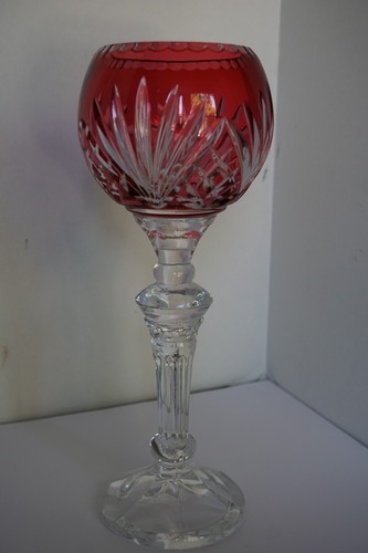 Vintage Poland Cranberry Cut To Clear Large 12" Stemmed Crystal Goblet - Picture 2 of 3