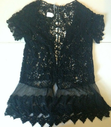 NEW! Origami Vest/Jacket Womens Size Small/Medium Black Swirl Crochet Tulle Trim - Picture 1 of 12