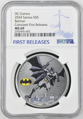 2024 SAMOA $5 DC COMICS JUSTICE LEAGUE - BATMAN NGC MS69 FR SILVER COLORED COIN - Picture 5 of 8