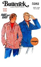 70s Men's Shirt, Chest 34-36, Butterick 5282, Sewing Pattern Reproduction