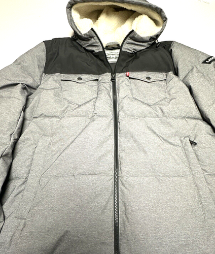 Levi's Mens Size XL Arctic Cloth Retro Bubble Puffer Jacket Gray Black LM9RP721 - Picture 2 of 4