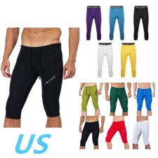 Mens Compression Pants Calf Length Base Layer Short Pants Athletic Sweatpants
