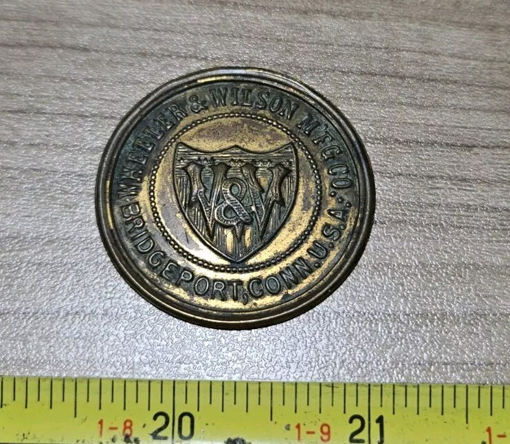 Vintage Wheeler & Wilson Mfg Co Bridgeport CT Sewing Machines Brass? Emblem