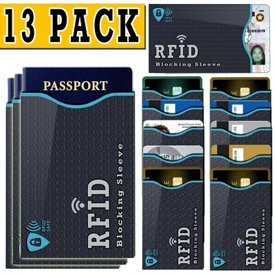 5MINTECH 13 PACK RFID Blocking Credit Card / Passport Holder Case Safety Sleeve Protector