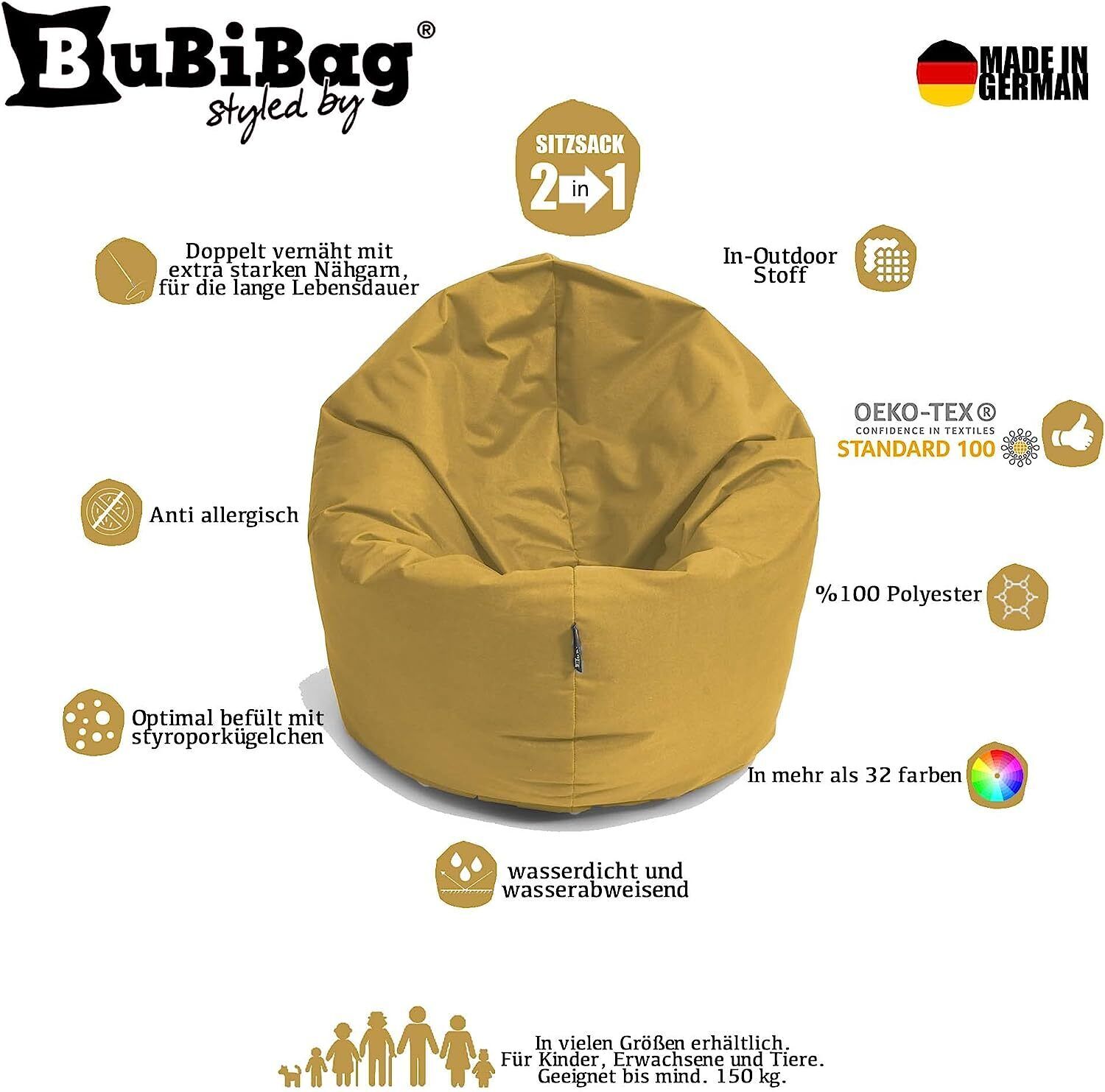 Sitzsack mit füllung 2 in 1 Sitzkissen Bean Bag Outdoor Indoor Wasserfest