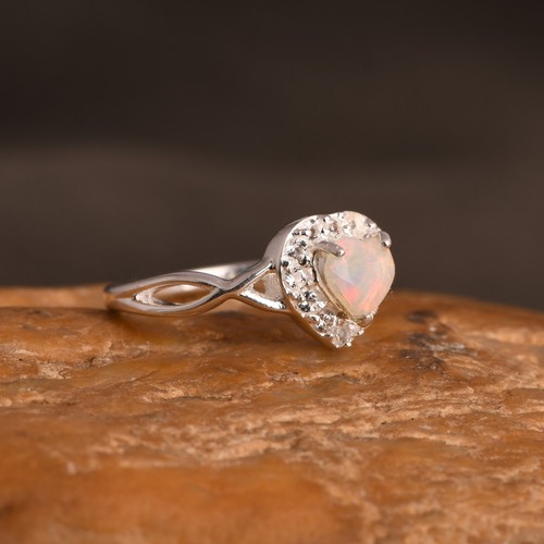 Sterling Silber weißer Topas & Feueropal Herz Ring für Freund Verlobung Geschenke - Bild 3 von 12