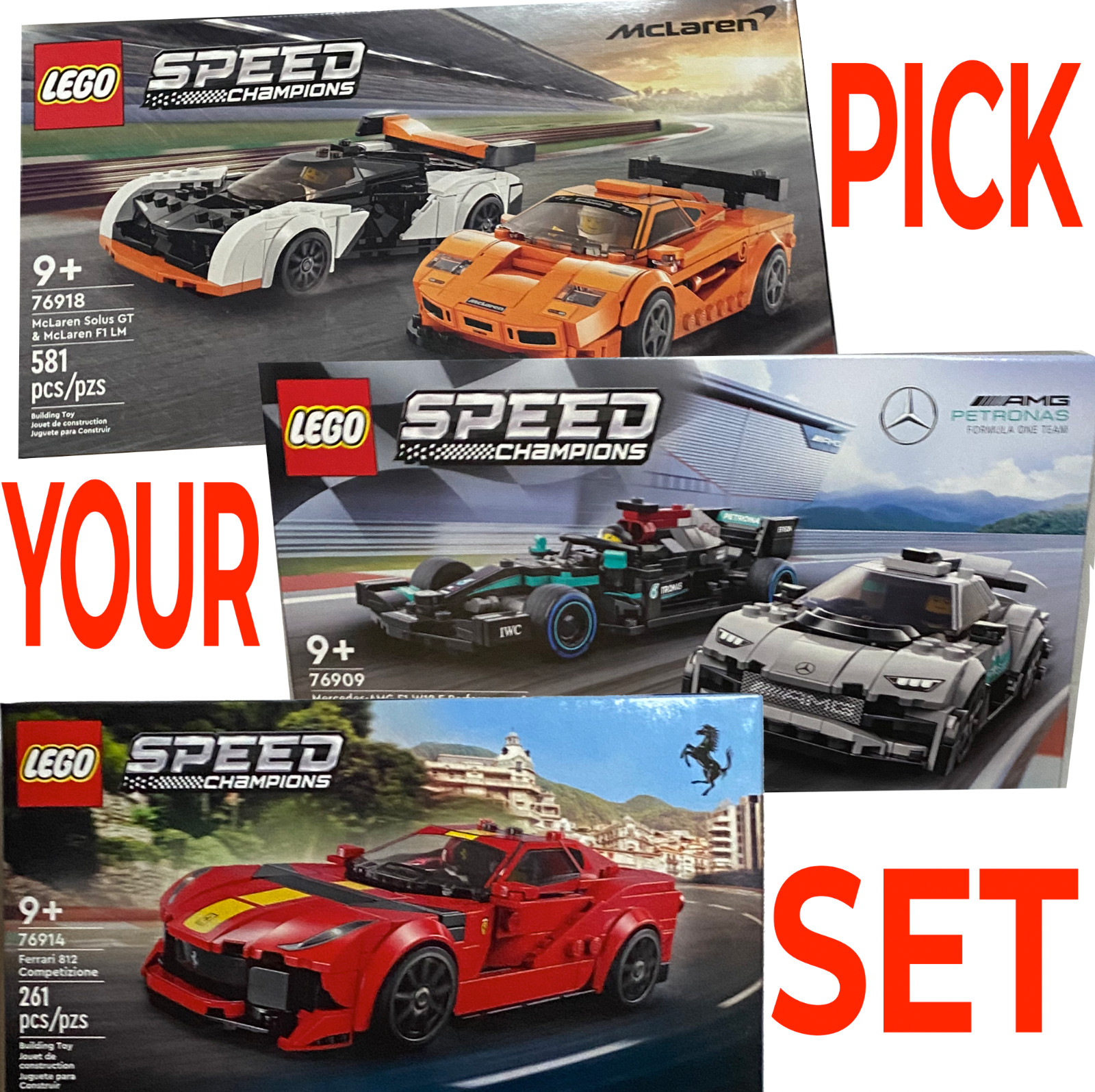 LEGO 76909 76914 Retired Speed Champions Ferrari 812 or Mercedes AMG 2 Cars Box
