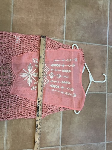 Gilet donna Do Everything in Love taglia unica arancione uncinetto boho frange spolverino - Foto 7 di 8
