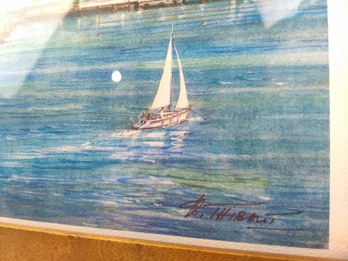 Jean-Louis Thibaut (1942-) Künstler Aquarell Segelbootfahren Küstenstadt Dorf - Bild 2 von 10