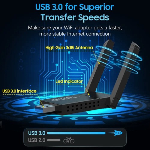2X1 USB 3.0 Wireless WIFI Adapter 1300Mbps Long Range Dongle Dual Band Network - Picture 18 of 21