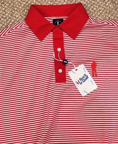 U Suck At Golf Striped Wicking Shirt Mens Medium Choice Red Green Pink Navy NWT - Picture 26 of 26