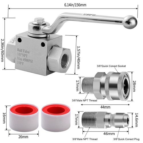 WASHER High Pressure Ball Valve Kit for Power Washer Hose, 3/8 inch, 4500 PSI - Picture 6 of 13
