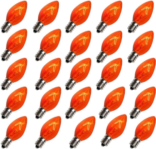 25 Pack C7 Orange Halloween Replacement Bulbs C7 Clear Outdoor String Light Repl - Picture 12 of 12