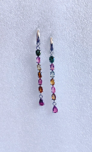 Tourmaline Dangle Drop Earrings 925 Sterling Silver Multicolor Gemstone Jewelry - Picture 6 of 10