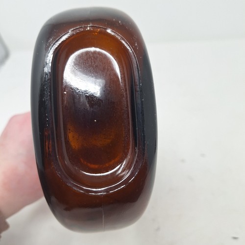 Vintage Bocksbeutel Glass Bottle Brown Yellow Red Floral Accents 80s Decanter - Picture 5 of 11