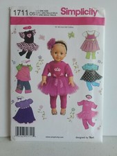 Simplicity 1711 Doll Clothes Pattern 18" Dress Tutu Skirt Leggings Top Wardrobe
