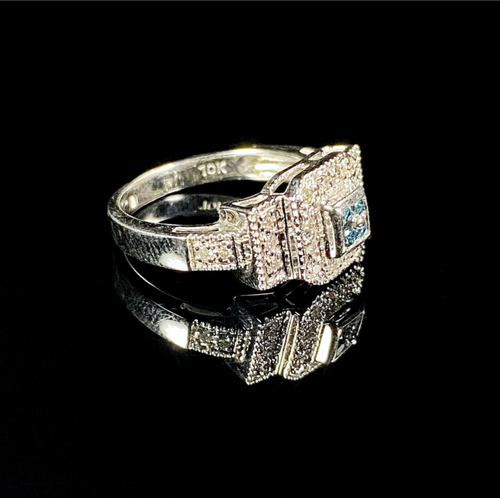 2,9 DWT 10 KT Weißgold blaue Diamanten Verlobungsring Ehering Größe 7 - Bild 9 von 11