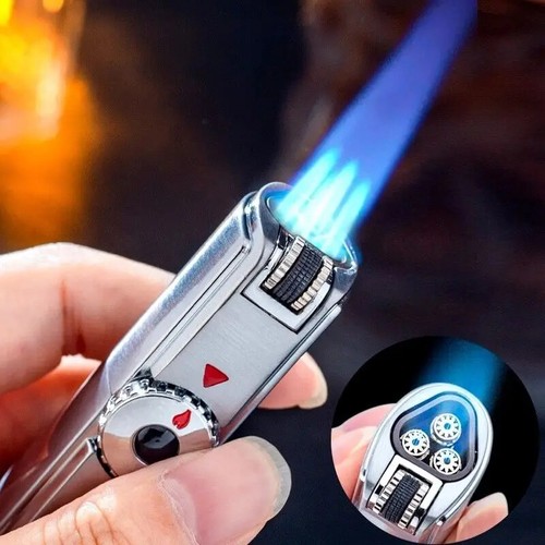 3 JET Blue Flame Grinding Wheel Windproof Cigar Lighter Turbo Spray Butane Gas - Picture 6 of 14