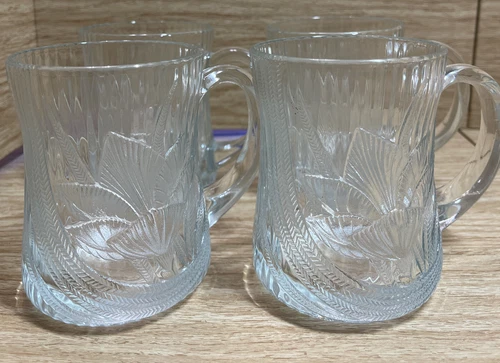 Glcoloc France Canterbury Clear Embossed Crocus Flowers Glass Mugs Set of 4