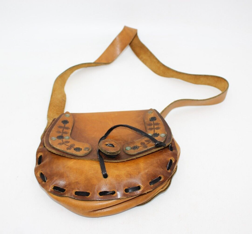 Vintage Hand Tooled Genuine Leather Purse Bag Native American Floral 8" Cute - Picture 1 of 10