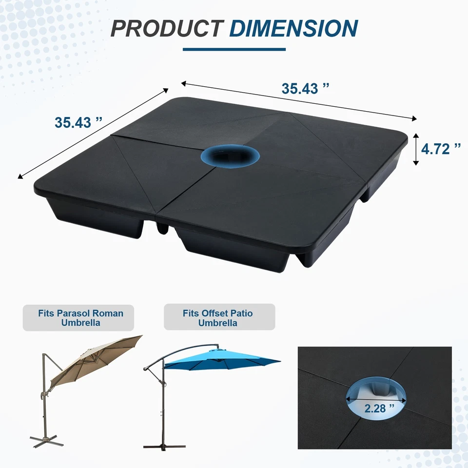 Aoodor 4 件式露台伞架支架重型悬臂偏移方形 — 第 4/4 张图片