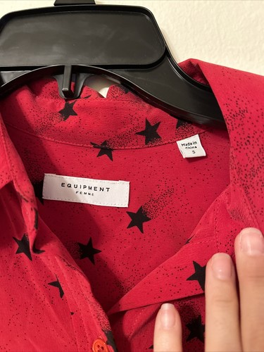 $295 NWOT Equipment Slim Signature Silk Blouse Top in Red Sz S Shooting Star - Picture 3 of 8