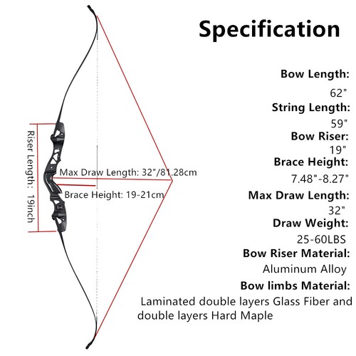62" Takedown ILF Recurve Bow 25-60lbs Archery Hunting Competition Athletic Shoot - Picture 4 of 19