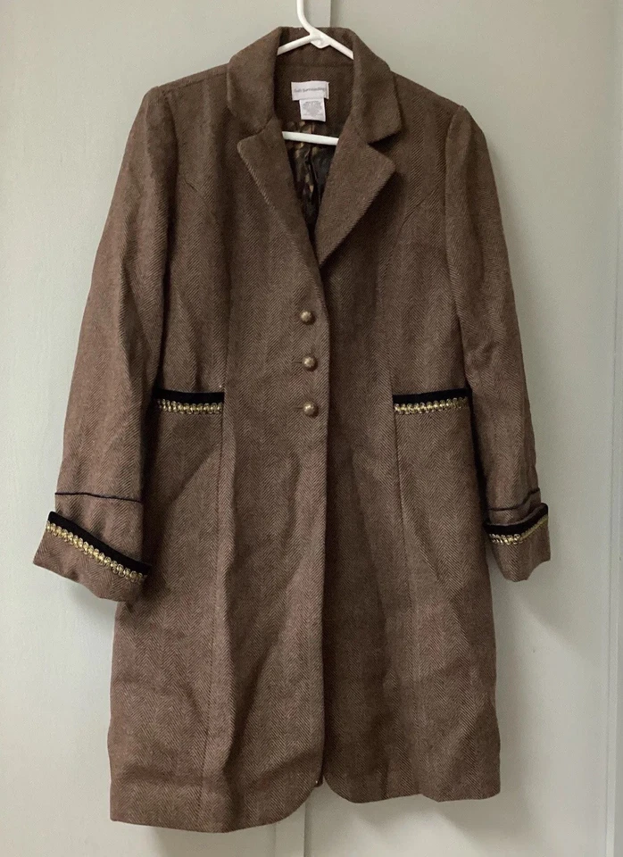 Мягкое окружение пальто женский размер XS елочка твид длинный украшенный подол - Изображение 4 из 4