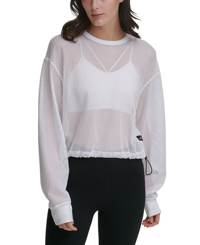 DKNY Womens Mesh Crop Pullover Size:X-Small Color:White