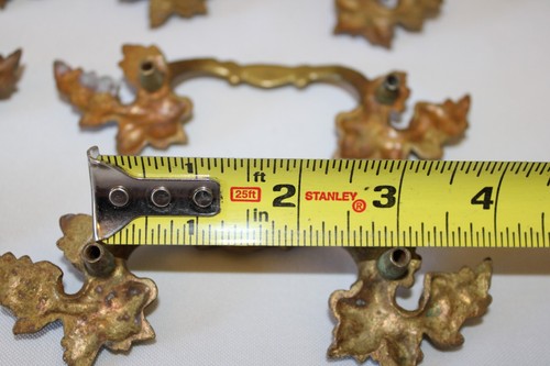 Antique Brass Furniture Pulls French Leaves 5 1/2" Matching Set 6 - Picture 3 of 13
