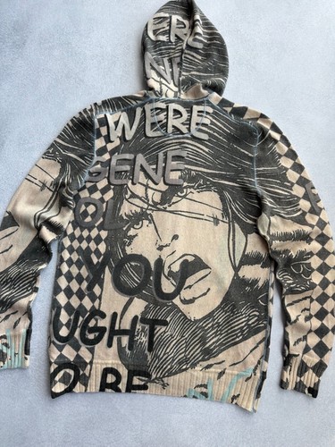 Vintage Jet Set Cashmere All Over Print Zip Mens Hoodie Sz L - Picture 19 of 20