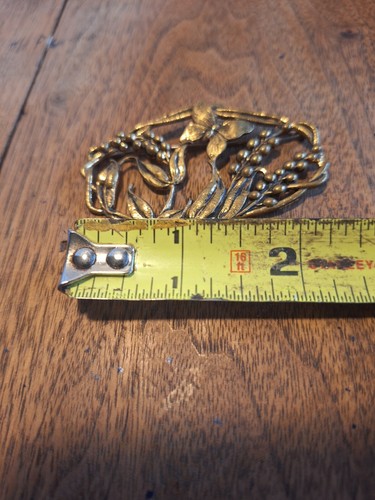 Große Vintage goldfarbene japanische Anstecknadel Brosche Schmetterling/Blumen 2,25" breit - Bild 8 von 10