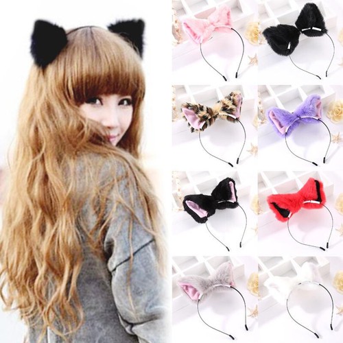 Women Girl Plush Faux Fur Hair Hoop Cat Ears Hairwear Party Hairband Accessories - Picture 2 of 27