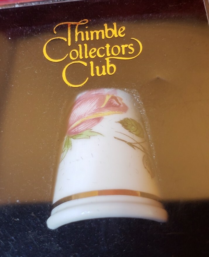 3 Thimble Collectors Club Thimbles with Box , Monkey, Flower, Rose