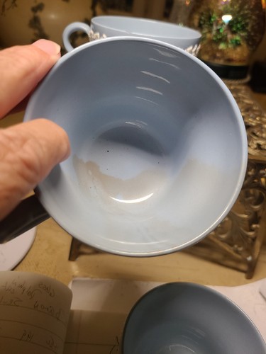 Wedgewood Queens Ware Embossed Cream On Lavender Cups & Saucer Chipped Pieces - Picture 7 of 9