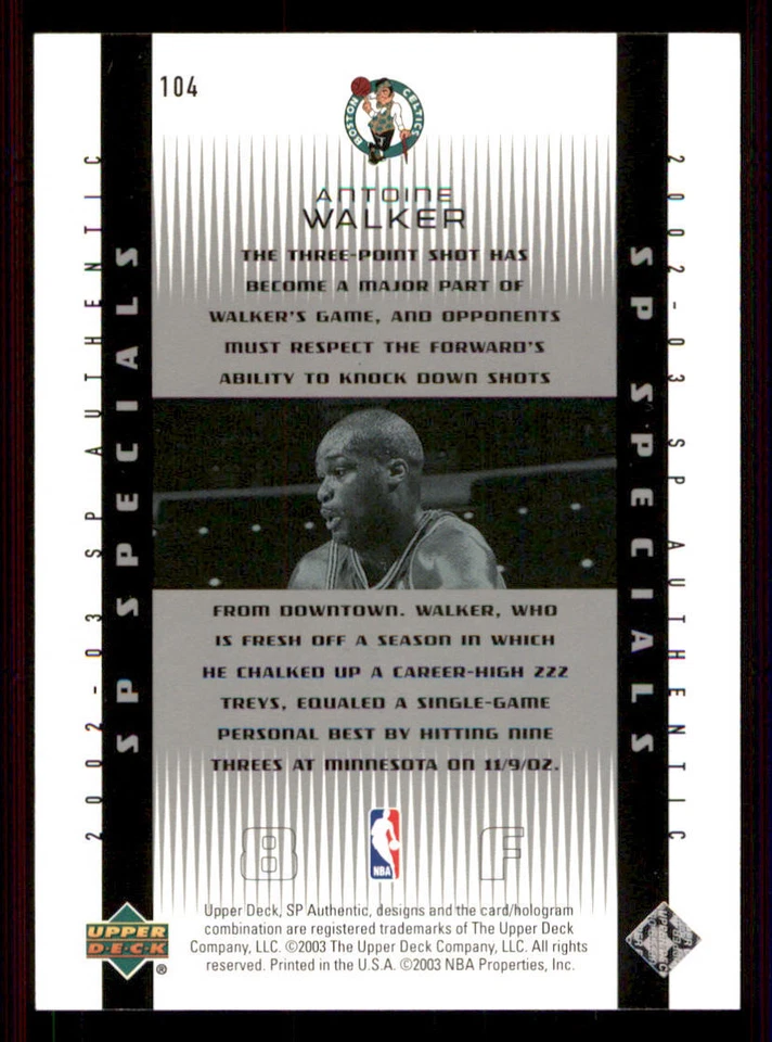 2002-03 SP Authentic #104 Antoine Walker SPEC /2000 - Image 2 of 2
