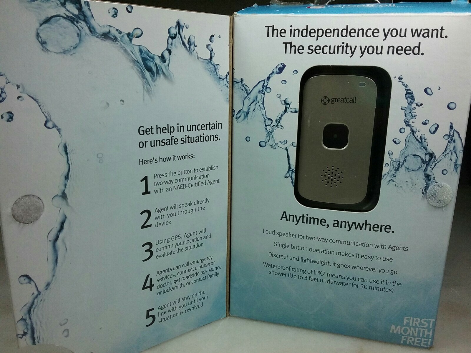 GreatCall Splash wasserdichtes medizinisches One Touch Alarmgerät silber dringend