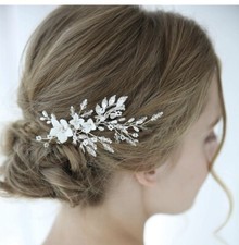 SWEETV Pearl Wedding Hair Clip Comb Barrette Flower Crystal Bridal