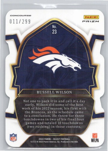 2022 Panini Select #23 Russell Wilson /299 Neon Green Prizm Die Cut Broncos - Bild 2 von 2
