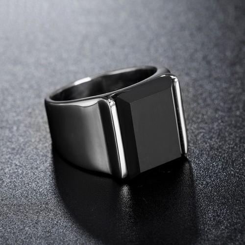 Anillo de sello retro de acero inoxidable para hombre piedra negra cóctel fiesta talla 7-12 - Imagen 8 de 13